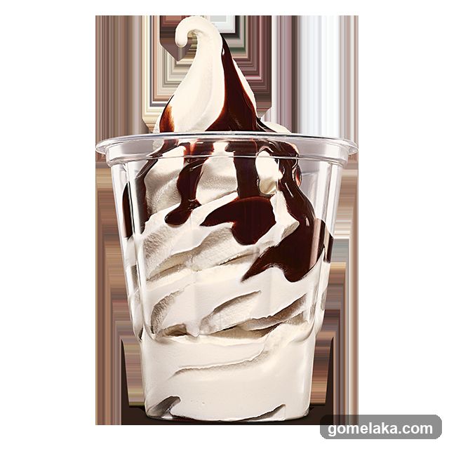 Soft-serve ice cream with chocolate drizzle