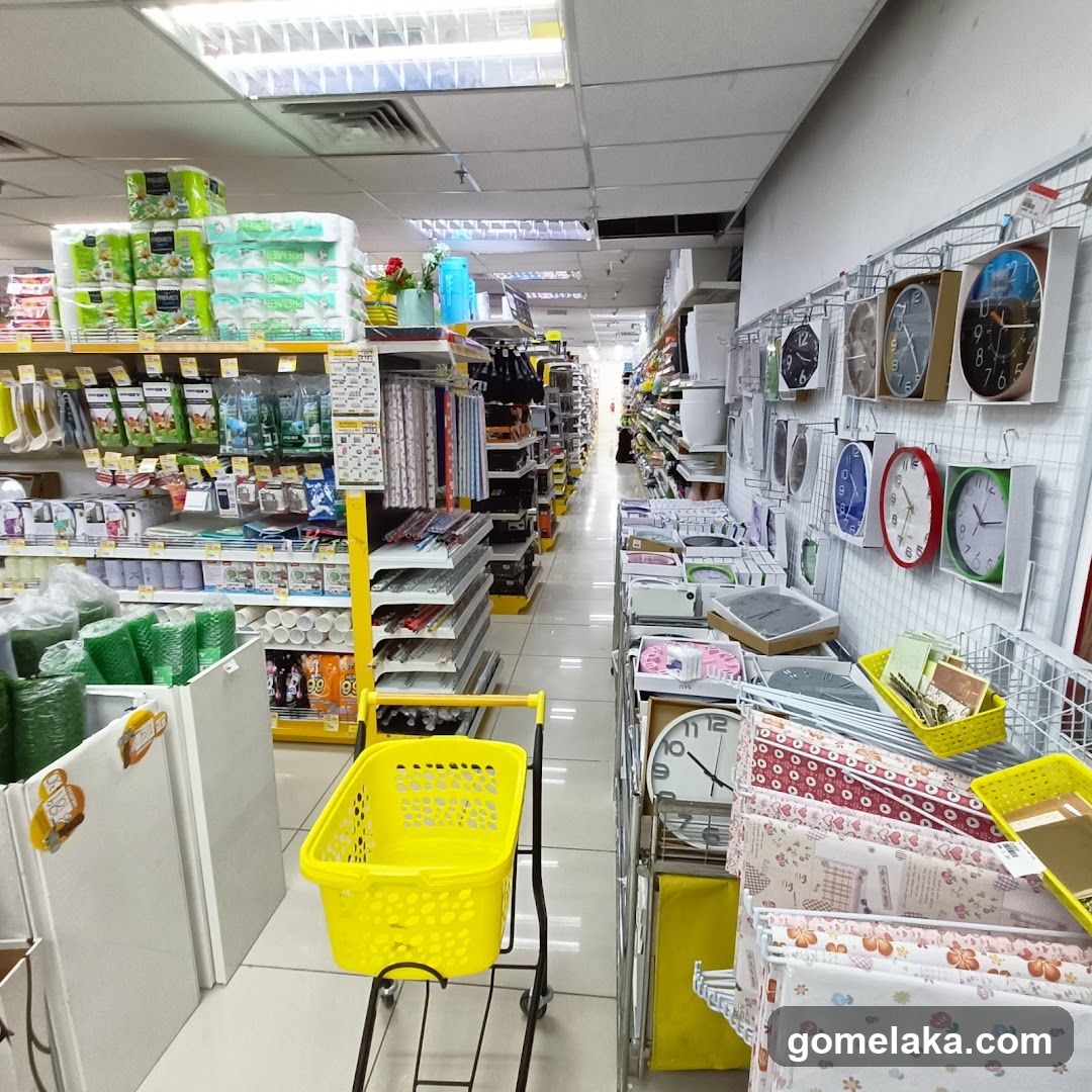 Store aisle with shelves of merchandise