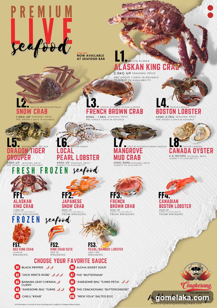 Premium Live Seafood Menu