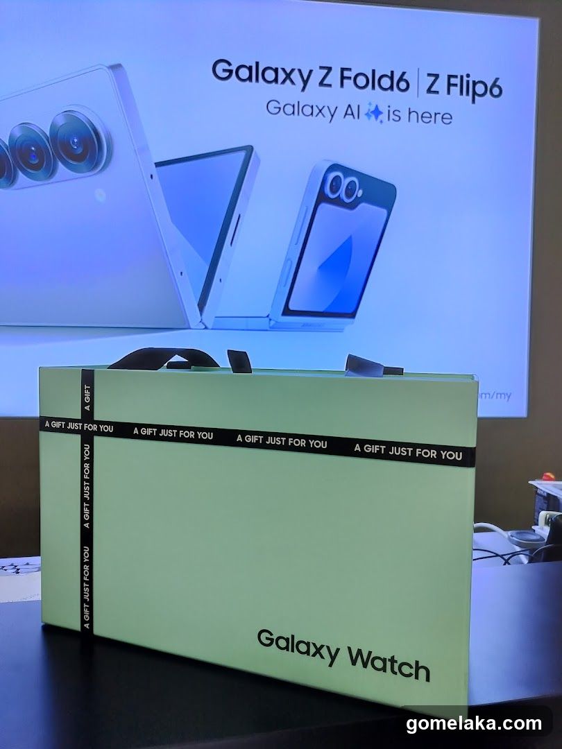 Galaxy Watch Box in Front of Display Screen
