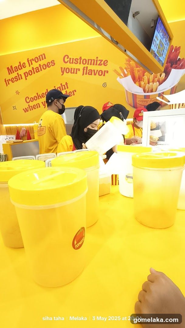 Yellow-themed food stall interior