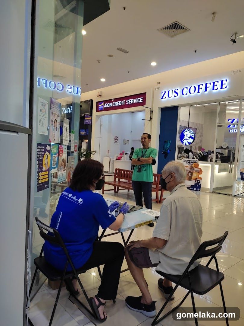 Interior of shopping mall with service counter