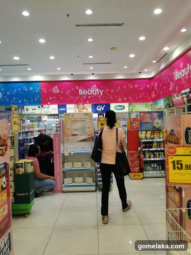 Inside a retail store beauty section