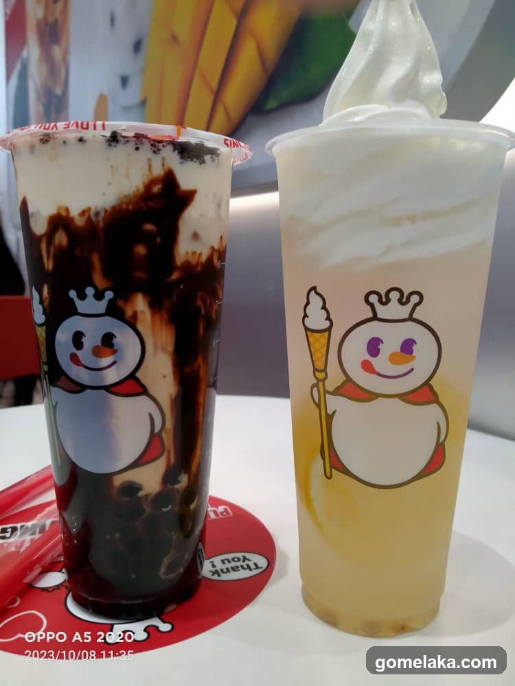 Two beverages at a shop