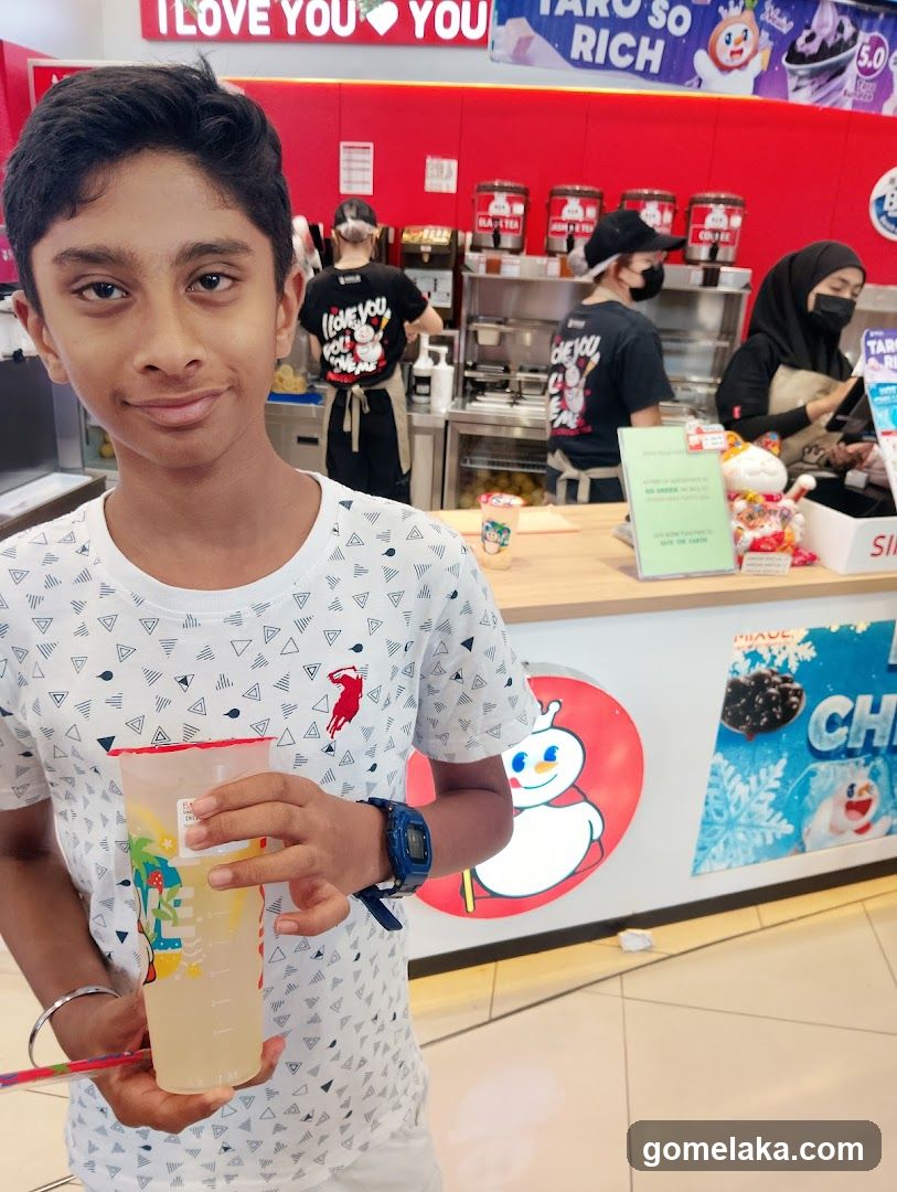Customer at beverage stall
