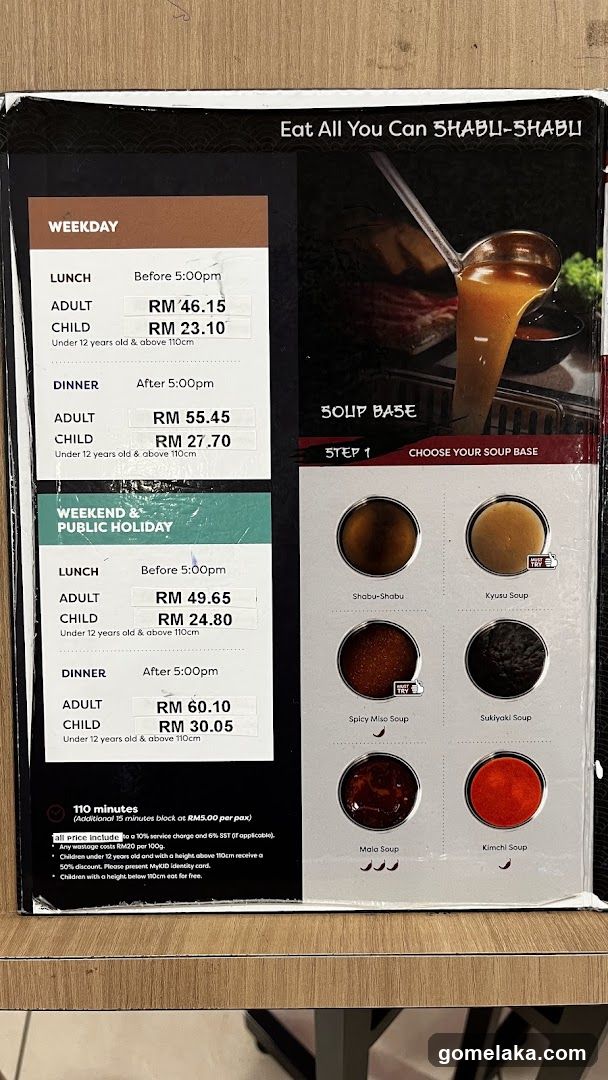 Shabu-Shabu Eat All You Can Menu