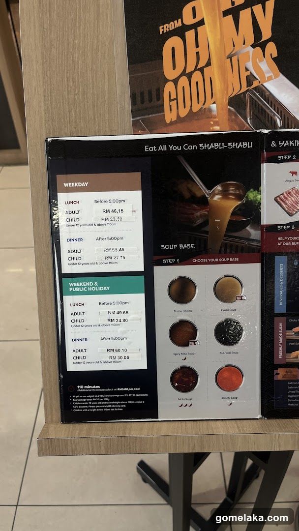 Shabu-Shabu Menu with Pricing