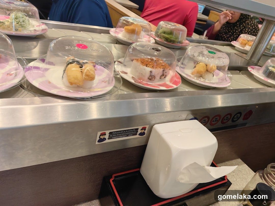 Sushi conveyor belt restaurant interior