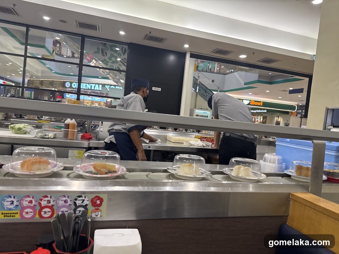 Sushi conveyor belt restaurant interior