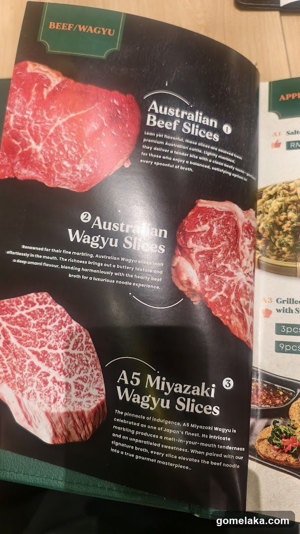 Beef/Wagyu Section of Menu