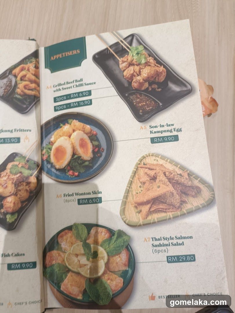 Appetisers Section of Menu