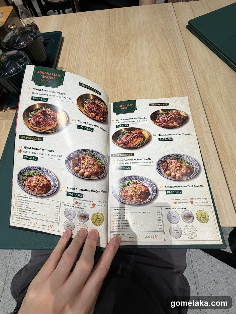Australian Wagyu and Beef Noodle Menu