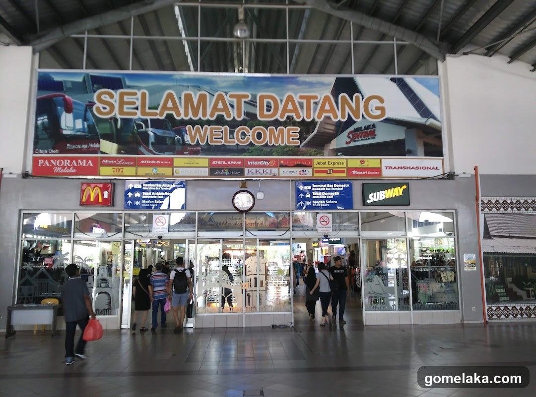 Terminal entrance with signage and shops