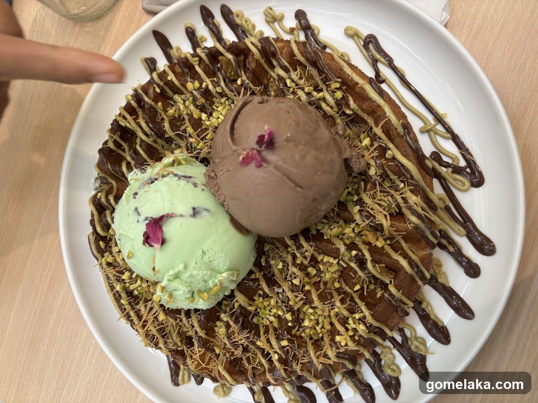Waffle with Ice Cream and Drizzles