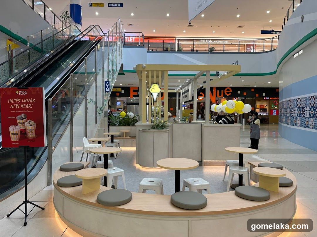 Shopping Mall Interior with Ice Cream Shop