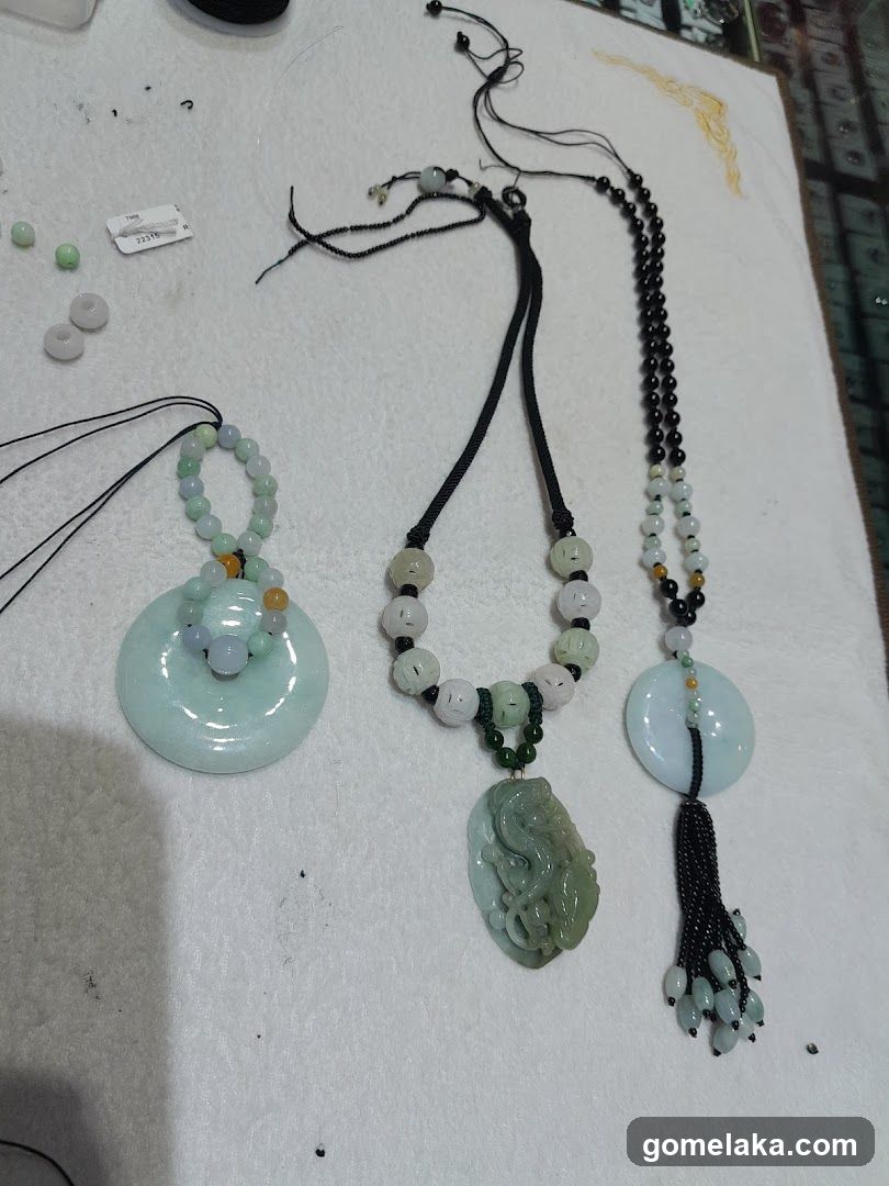 Jade Necklaces on Work Surface