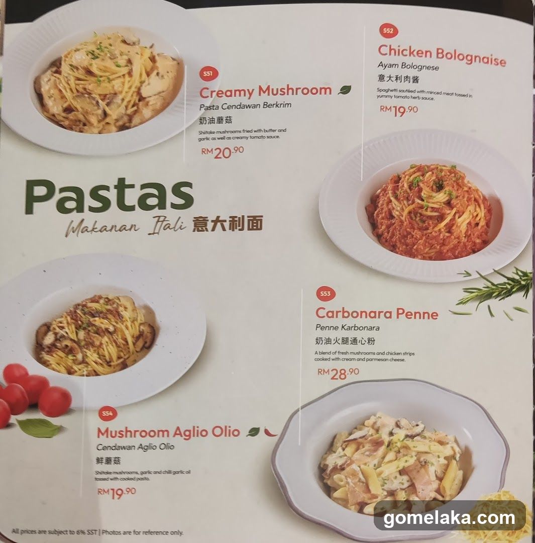 Pasta Menu