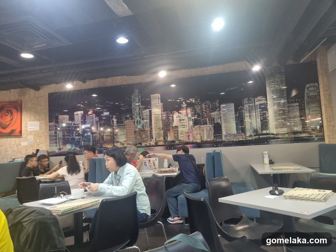 Restaurant Interior with Cityscape Background