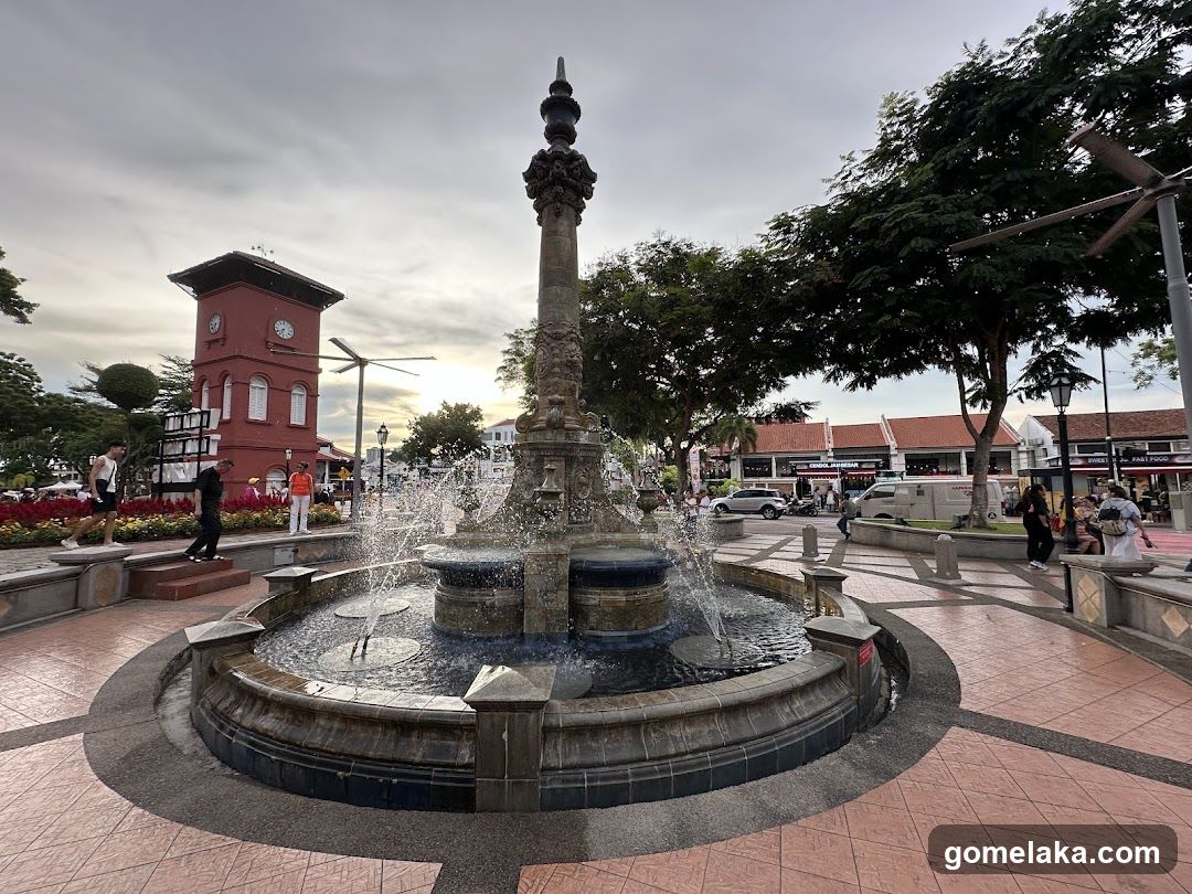 Public Square with Fountain and Clock Tower