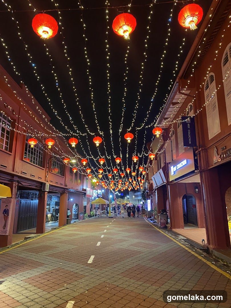 Nighttime Street Scene with Decorations