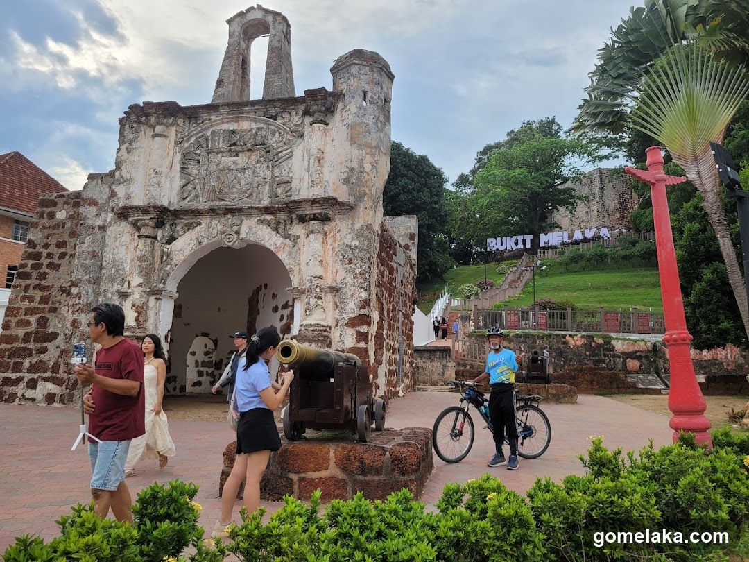 Historic Ruins with Tourists and Bicyclist