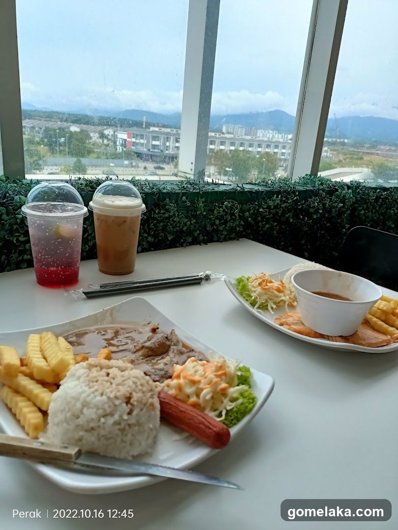 Dining Table View with Food and Drinks