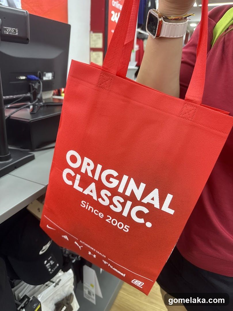 Red Shopping Bag with Brand Logos