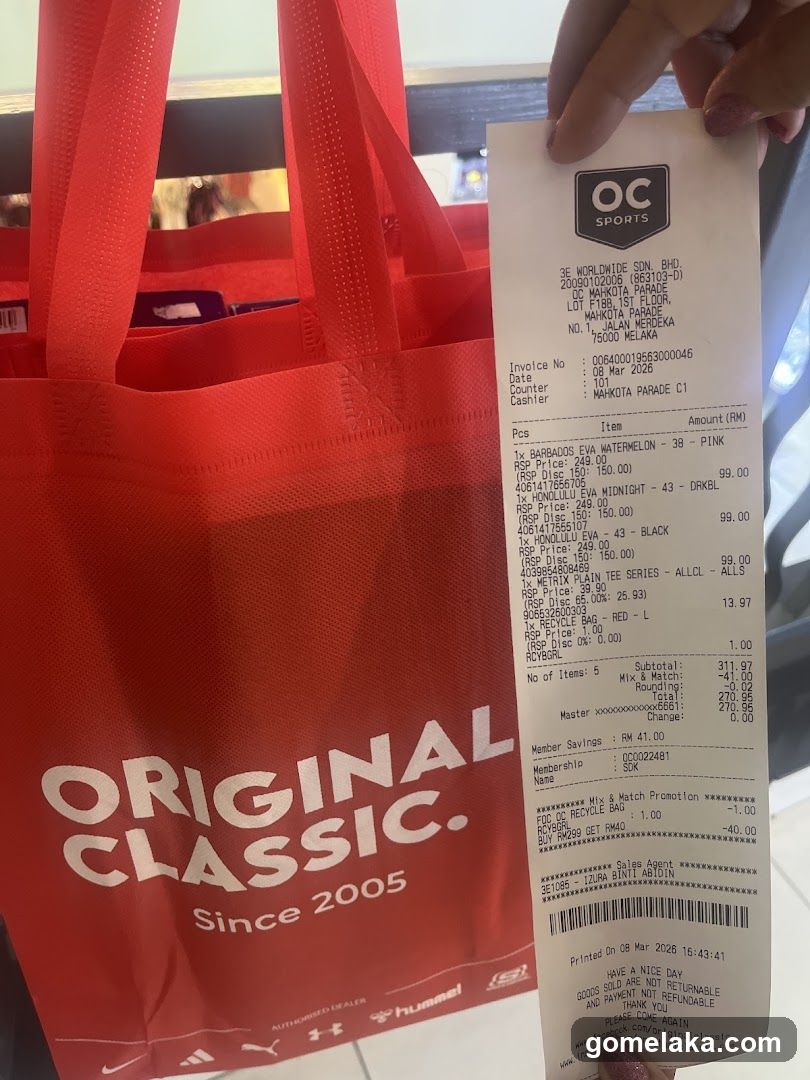 OC Sports Receipt and Shopping Bag