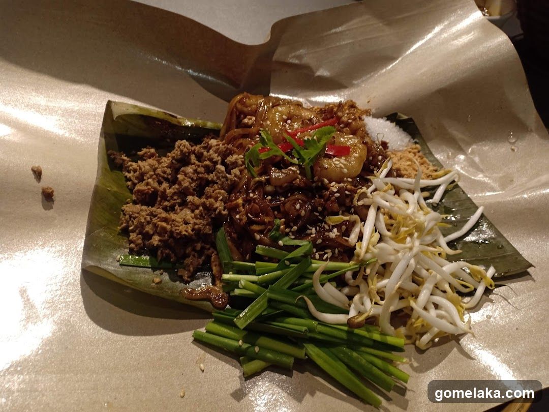 Food dish on banana leaf