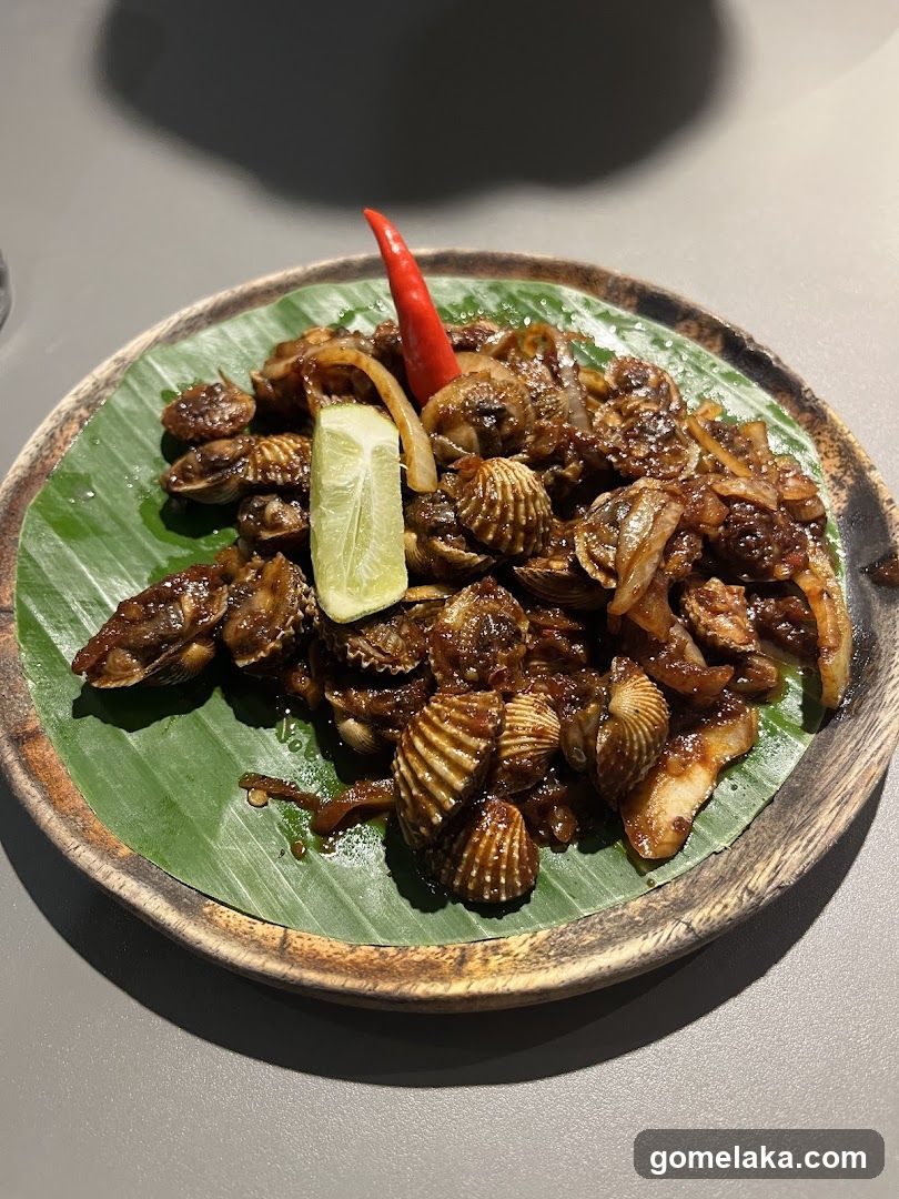 Food dish on banana leaf