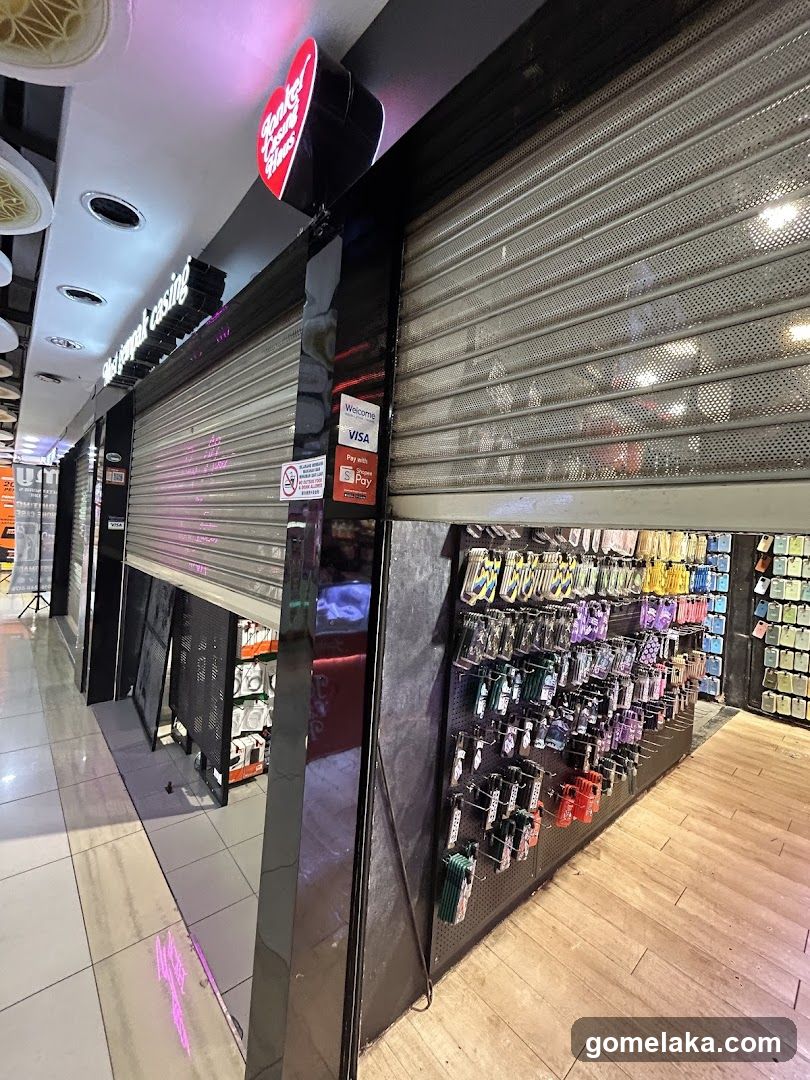Storefront with Closed Roll-Up Doors
