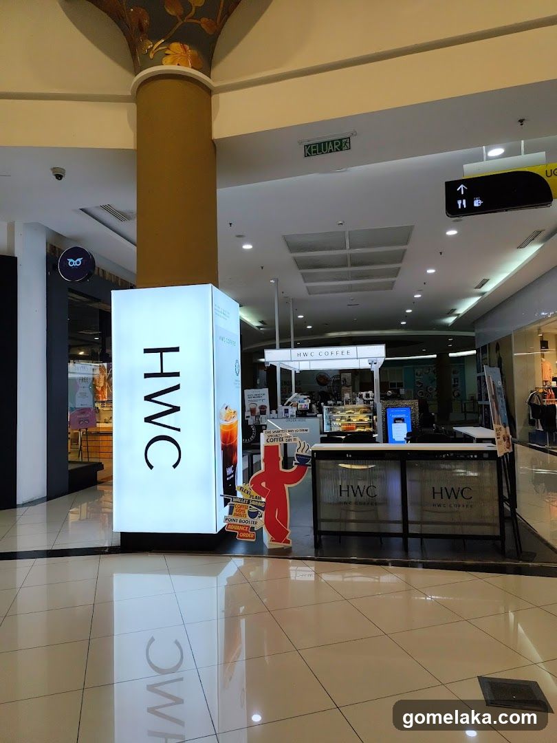 Interior of shopping mall with HWC store