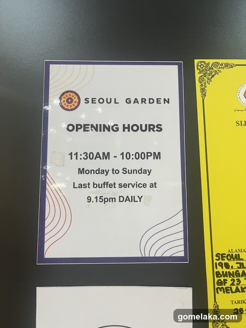 Seoul Garden Opening Hours Sign
