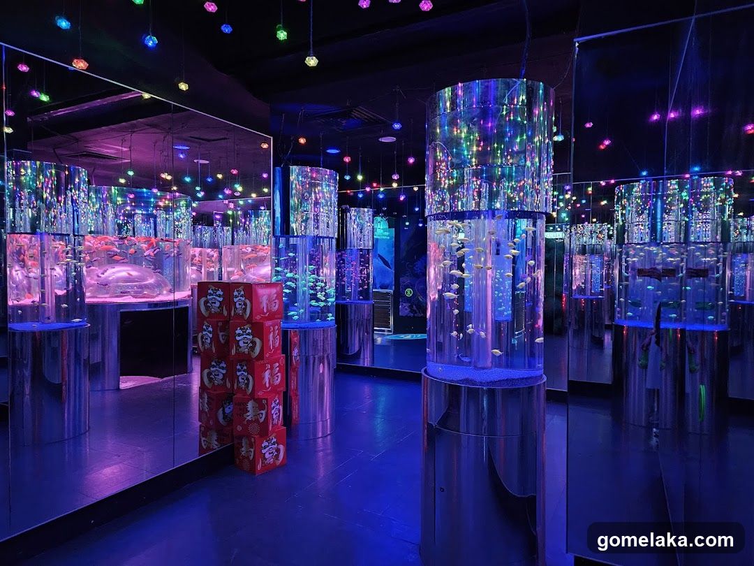 Interior of a themed aquarium or immersive display