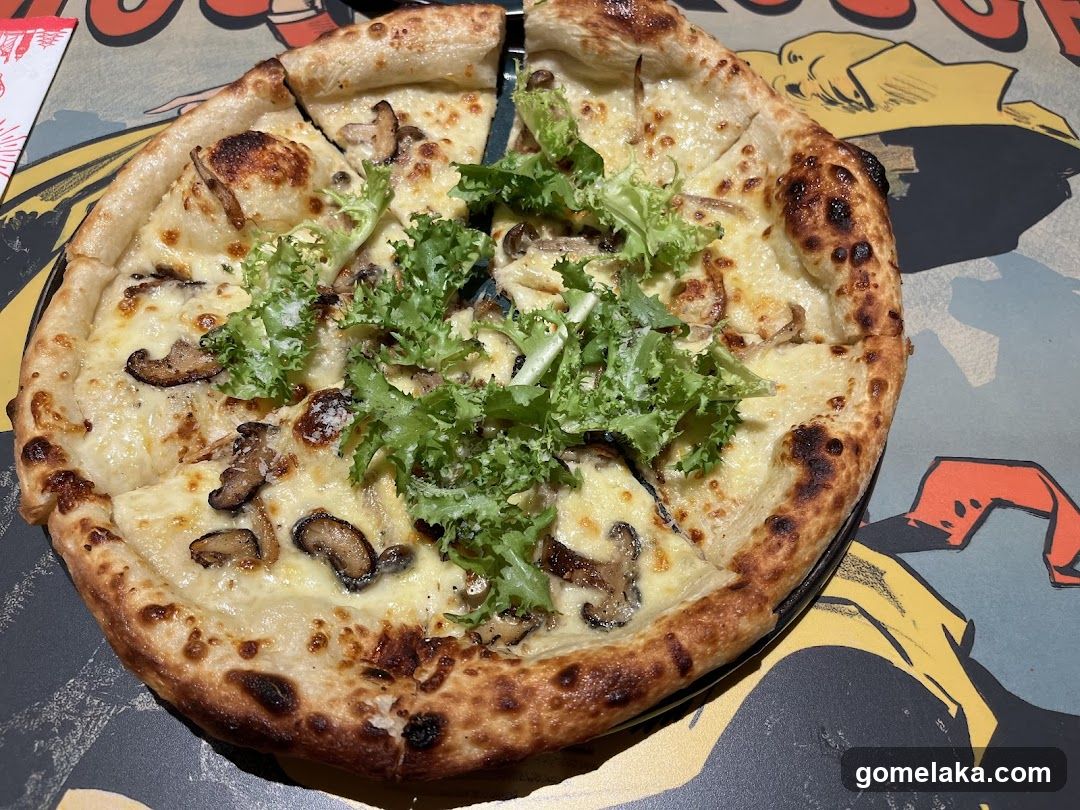 Pizza with greens and mushrooms