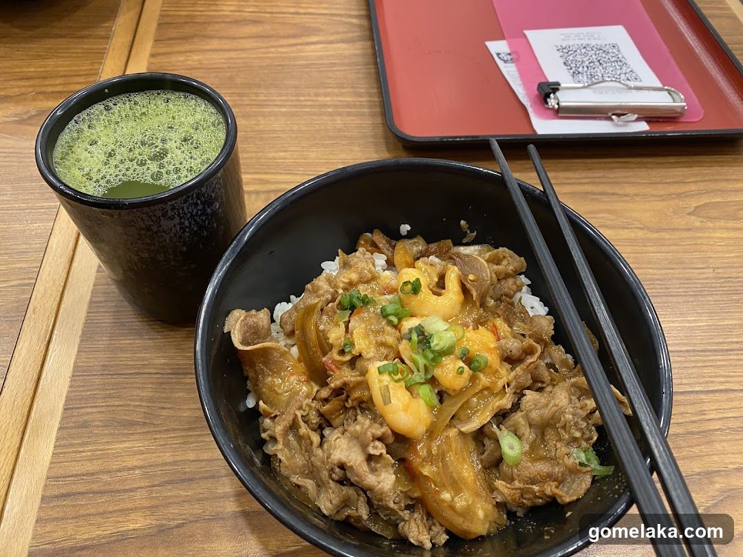 Food and drink on wooden table