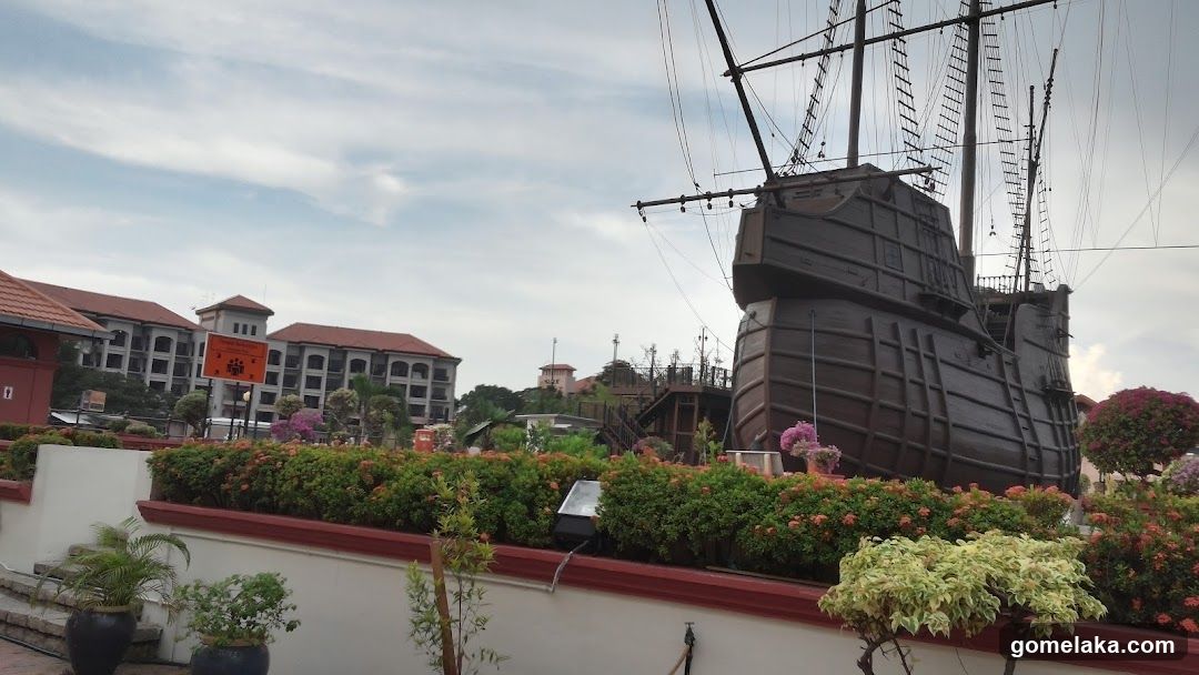 Outdoor View with Ship Model and Buildings