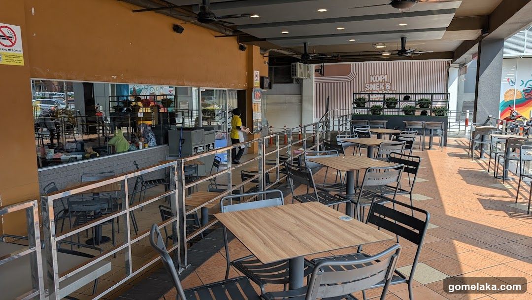 Outdoor seating area of a café