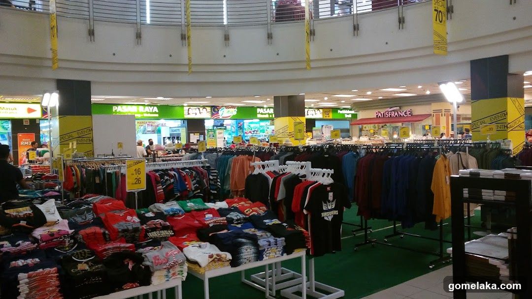 Interior of shopping mall clothing section