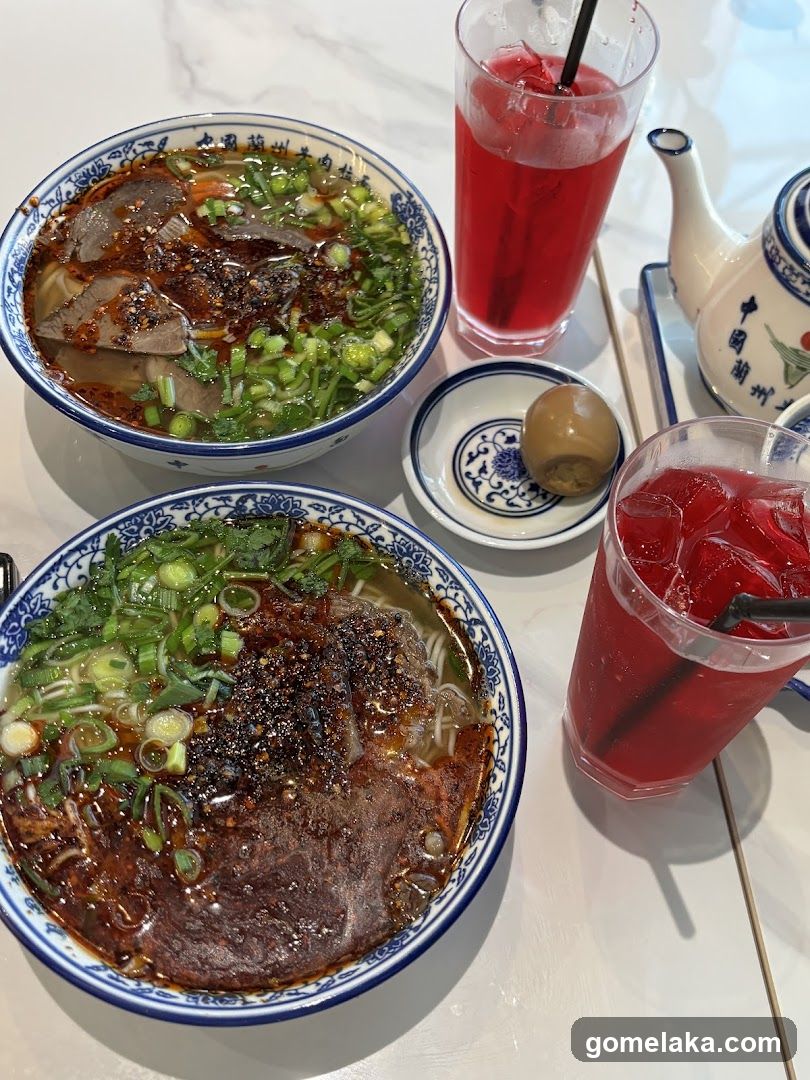 Table Setting with Noodles and Drinks