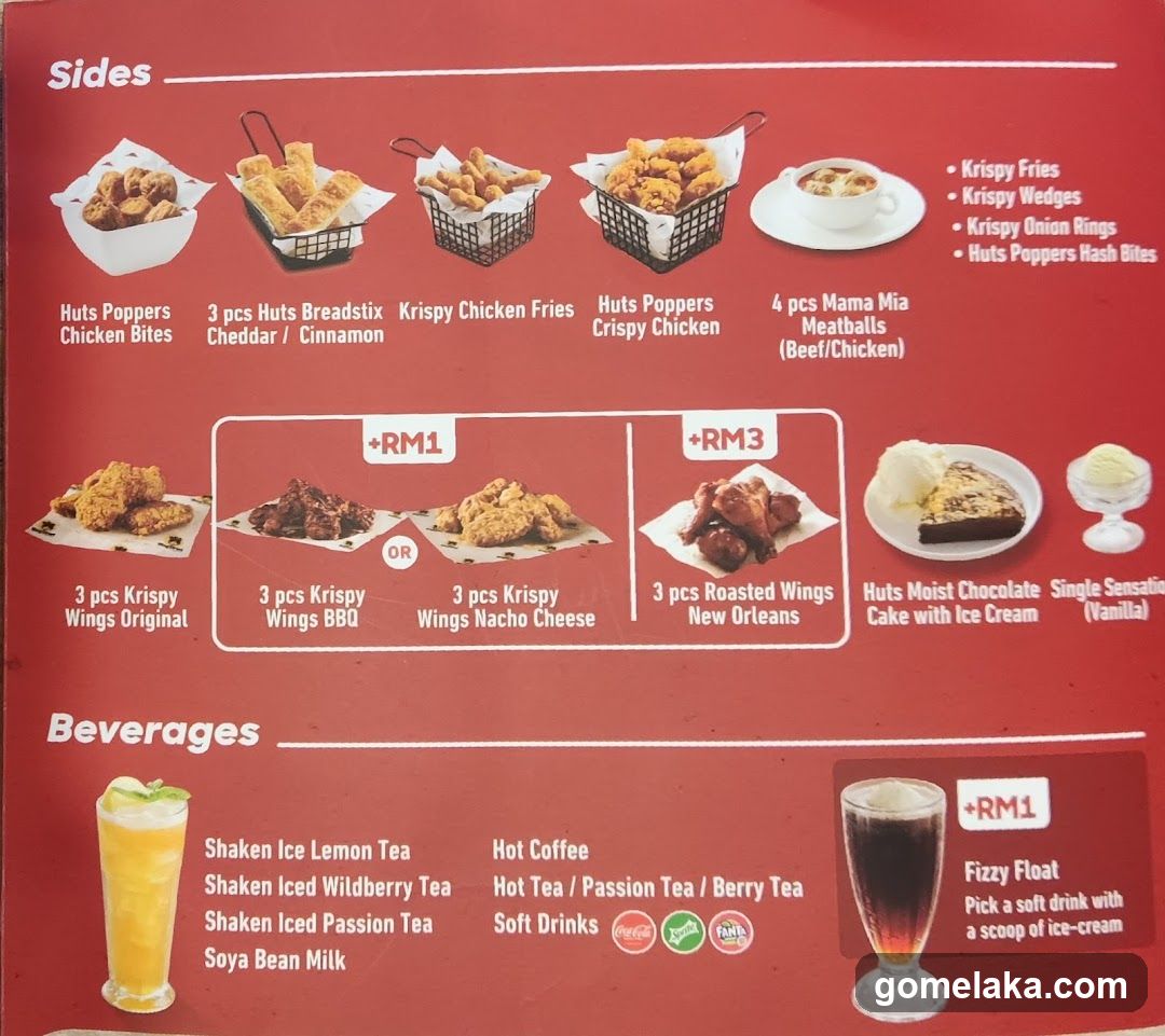 Huts Menu Sides and Beverages