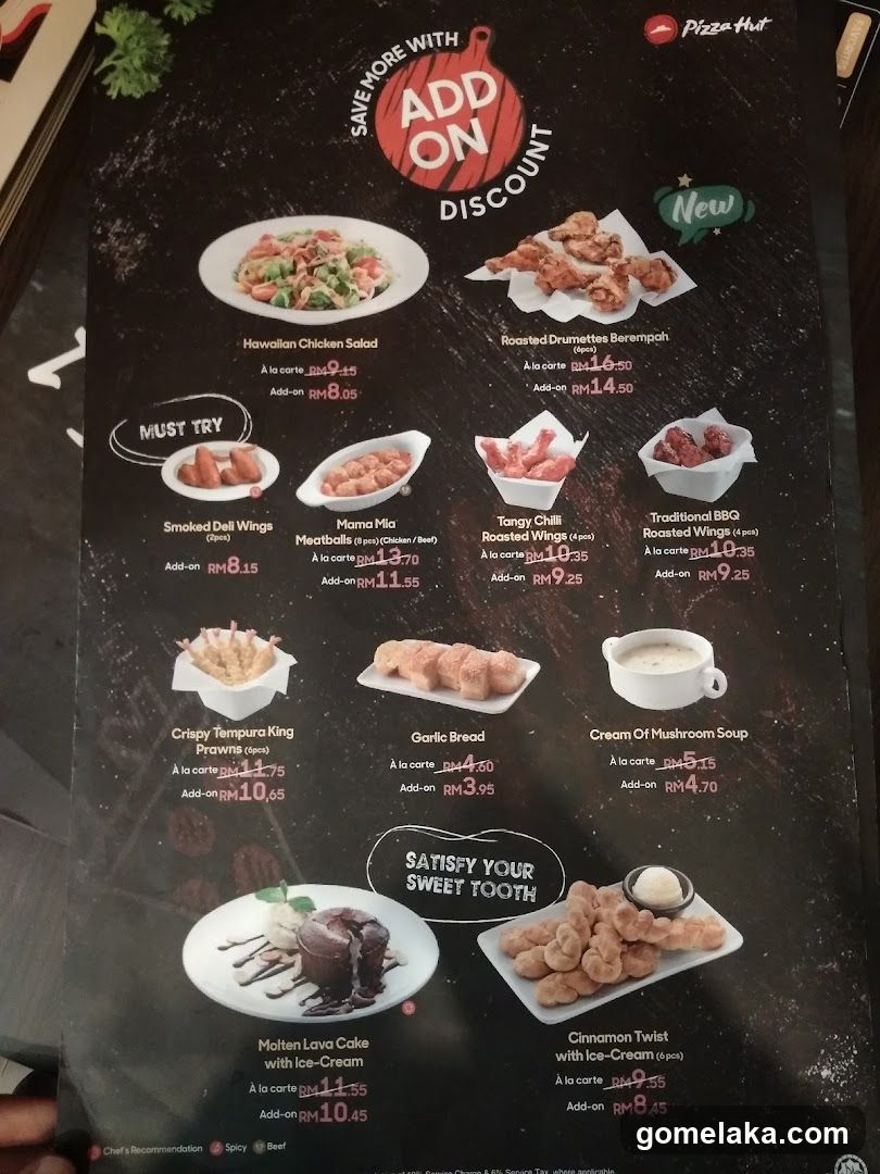 Pizza Hut Add-On Discount Menu