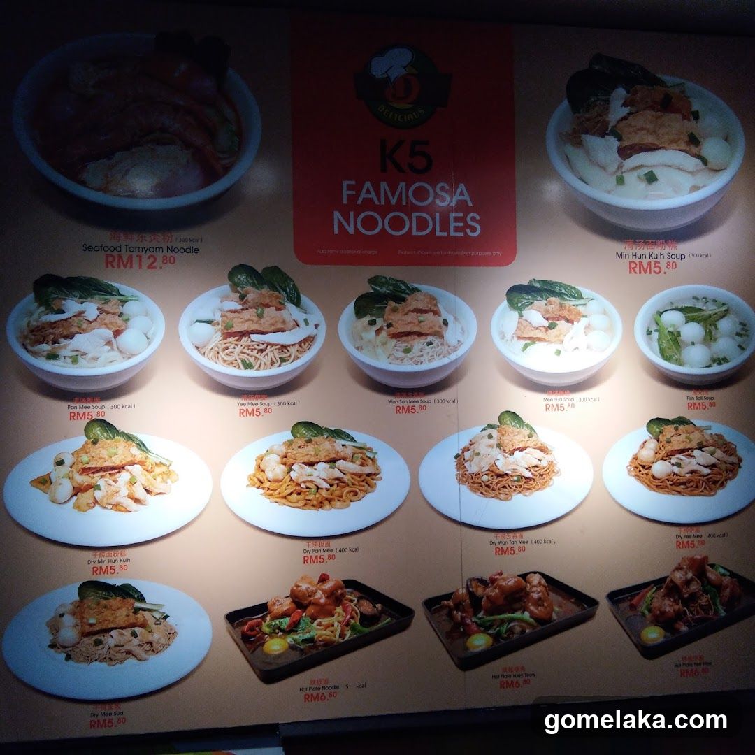 K5 Famosa Noodles Menu