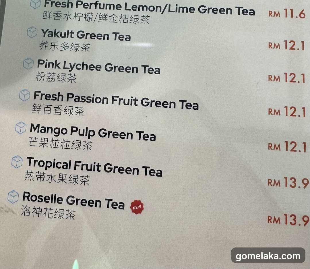 Green Tea Menu