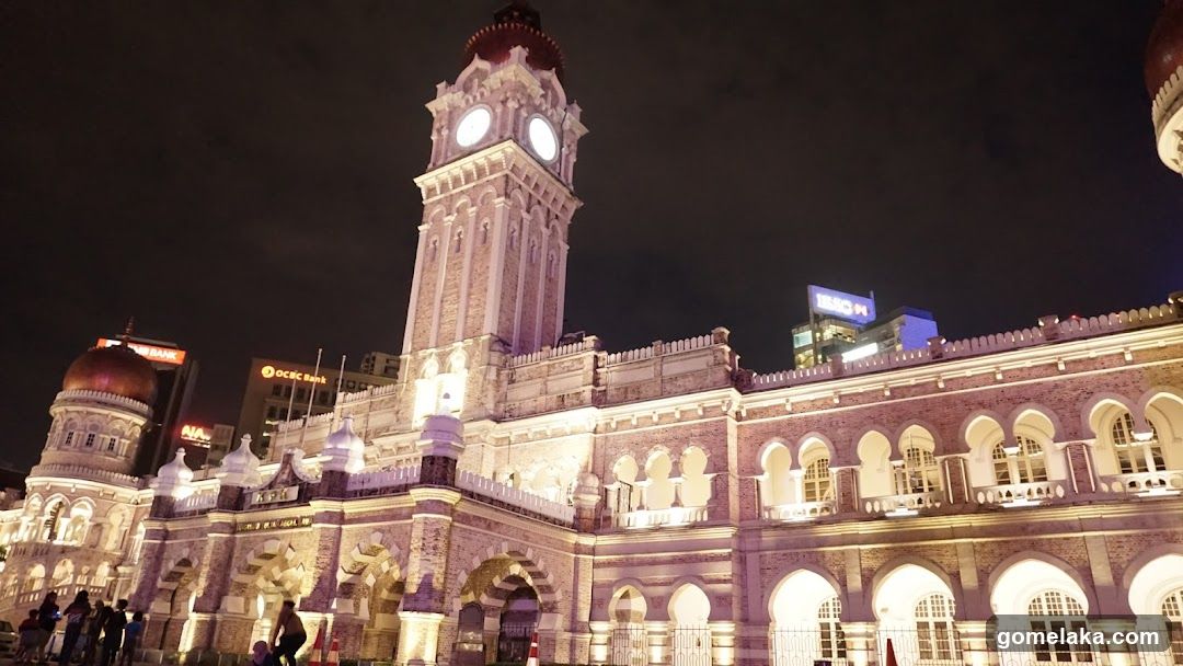 Nighttime architectural view of a historic building