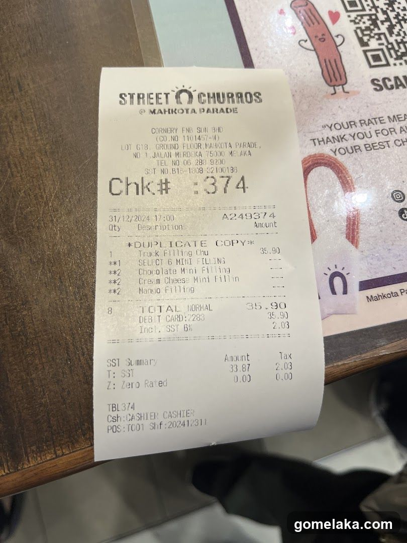 Street Churros Receipt