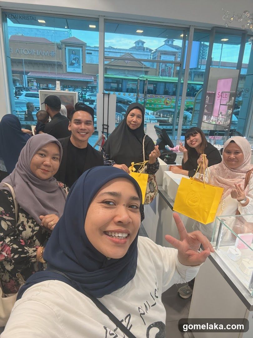 Group selfie inside a retail store