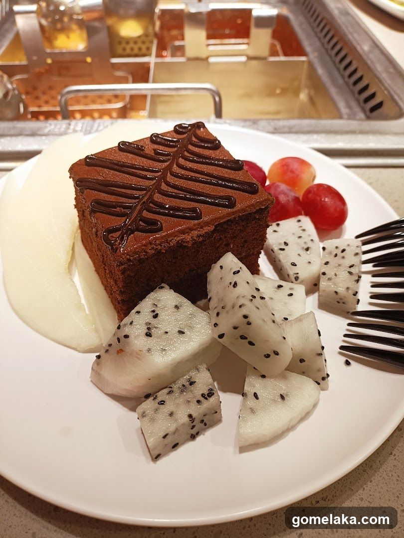 Dessert Plate with Chocolate Cake and Fruit