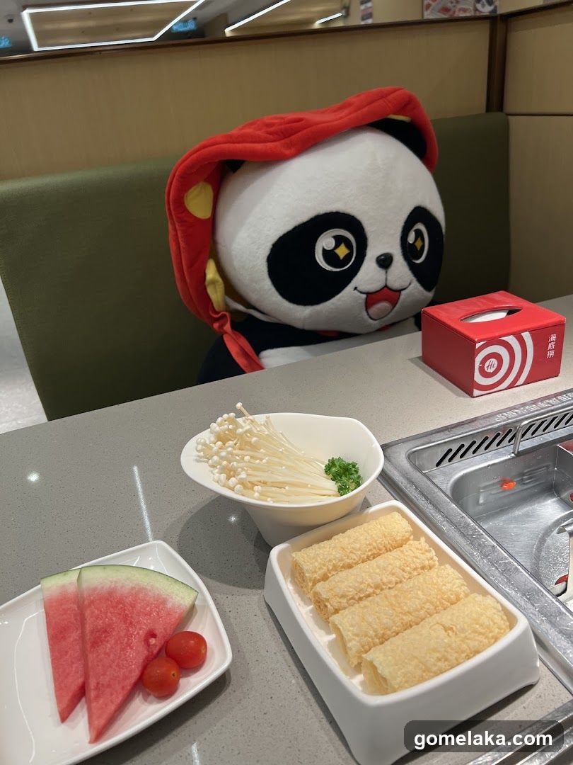 Table scene with plush toy and food