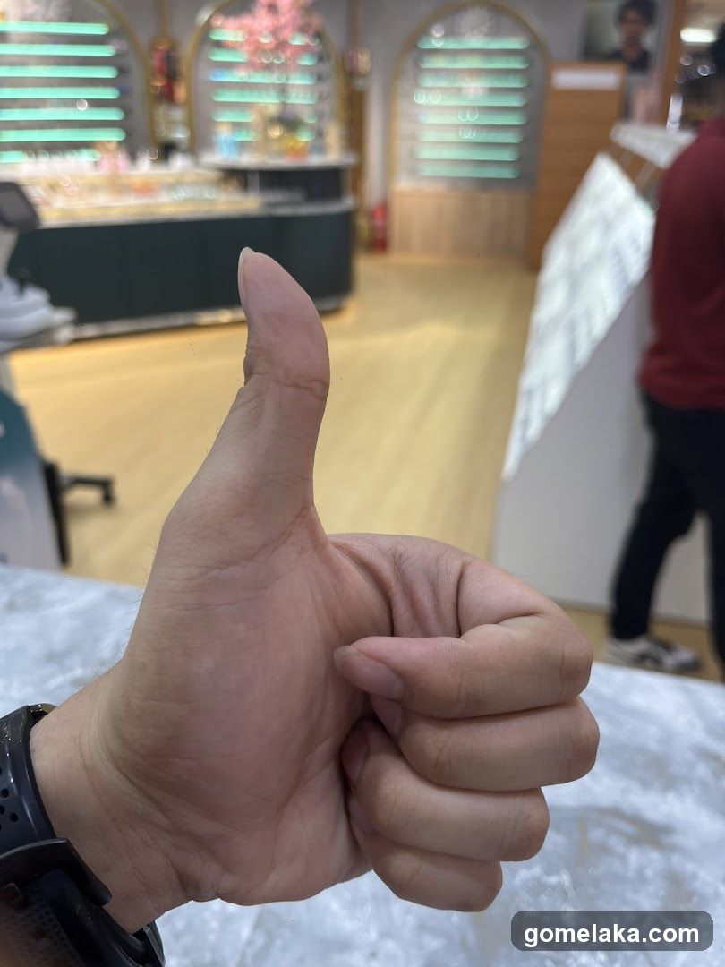 Hand gesture in store interior